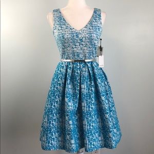 CALVIN KLEIN Blue White Sleeveless Cocktail Dress